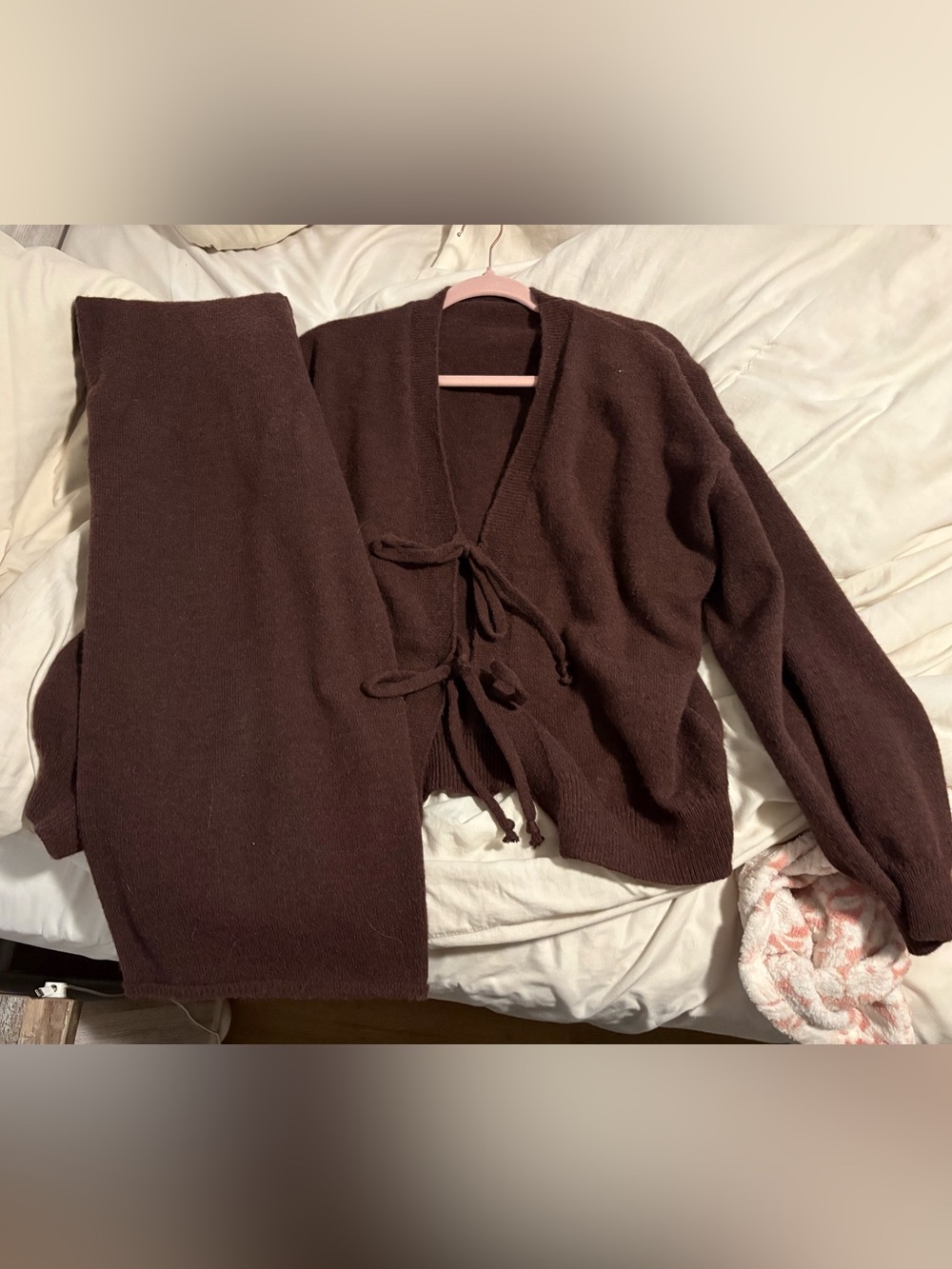 SWEATER/PANTS SET: Women’s Cozy Tie-Front Sweater Cardigan in Dark Brown